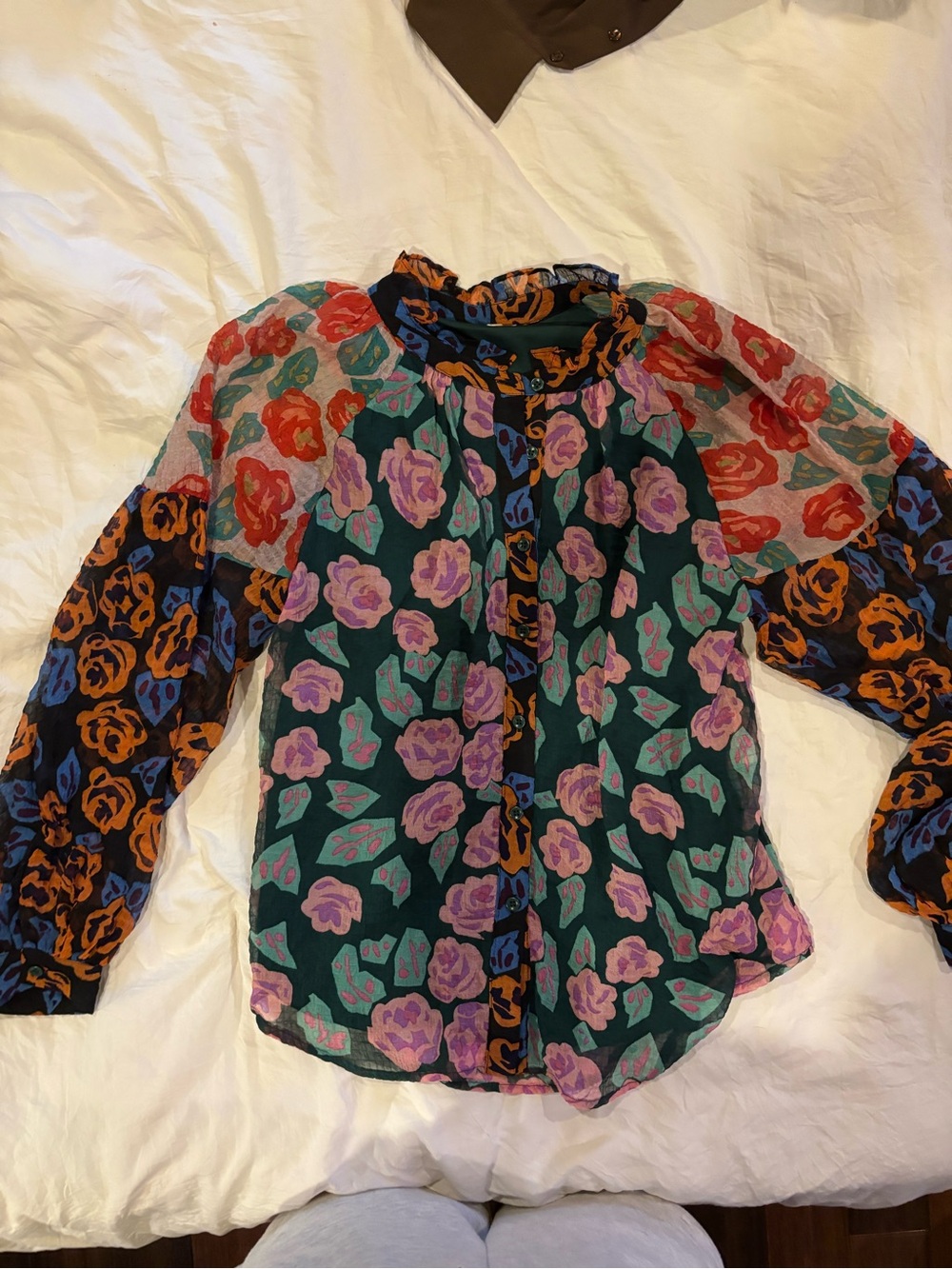 JODIFL multicolored Blouse with Orange & Blue Floral Trim